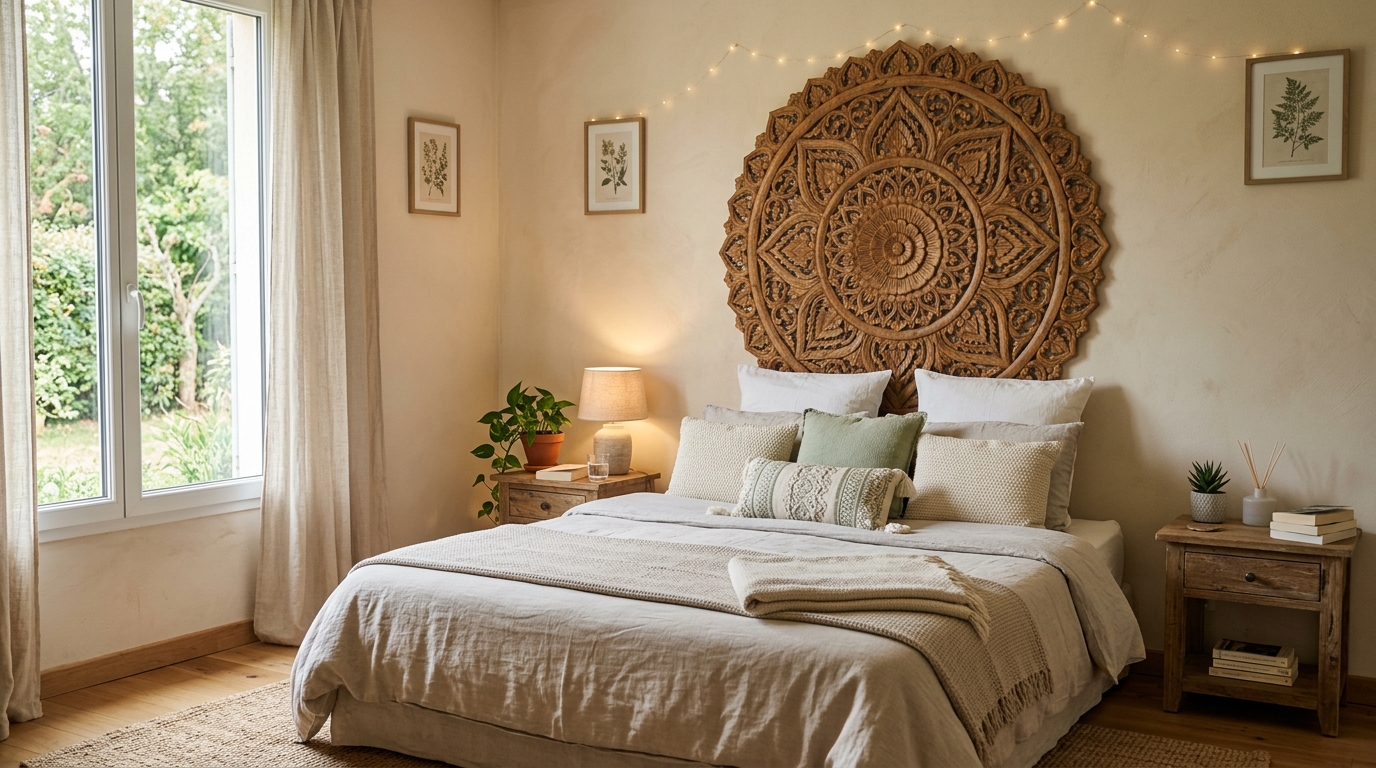 Cr&eacute;er une Ambiance Zen: Comment Int&eacute;grer un Mandal en T&ecirc;te de Lit dans Votre Chambre
